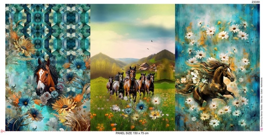 [23330 001] Panel Jersey | Horse watercolor by Stenzo | blue/green