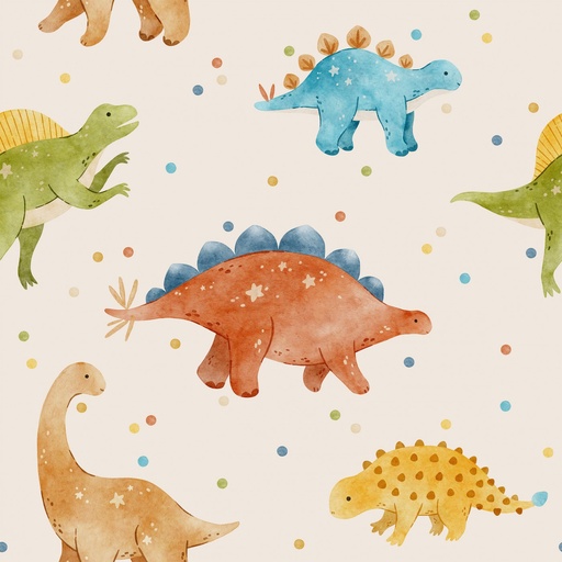 [AP624791414044688-001] Cotton jersey | Watercolor - Dinosaur - Cream | ONLINE ONLY, minimum purchase 1M