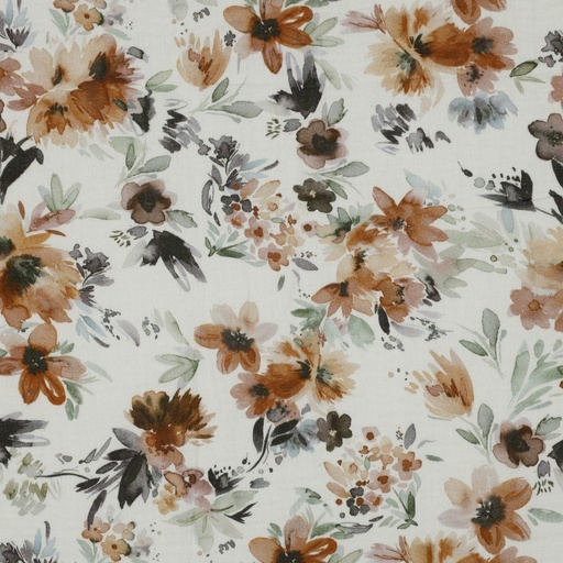 [5999006] Doube Gauze, Musselin  | Watercolor Flowers | weiss
