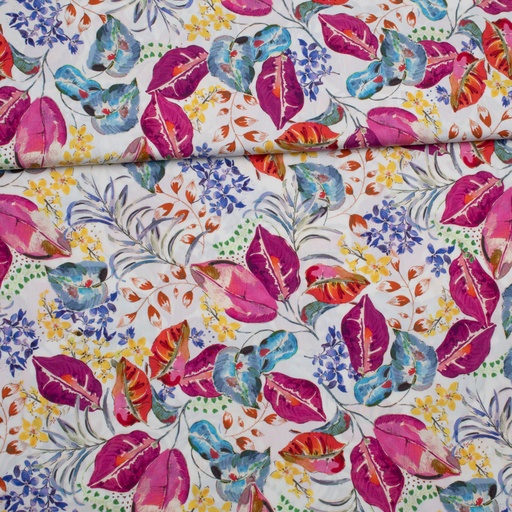 [0192262] Cotton woven fabric | Botanical Color Explosion by Editex Burda| Flowers, pink/white