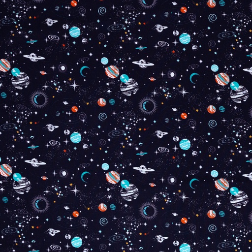 [081258-746597] Bodo, cotton woven fabric, space, planets, dark blue
