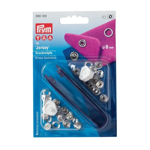 [390100] Prym | Non-sew press fastener "Jersey", serrated ring, 8mm, silver-colored