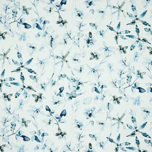 [09549] Viskose | Blumen, Wasserfarben | weiß, blau